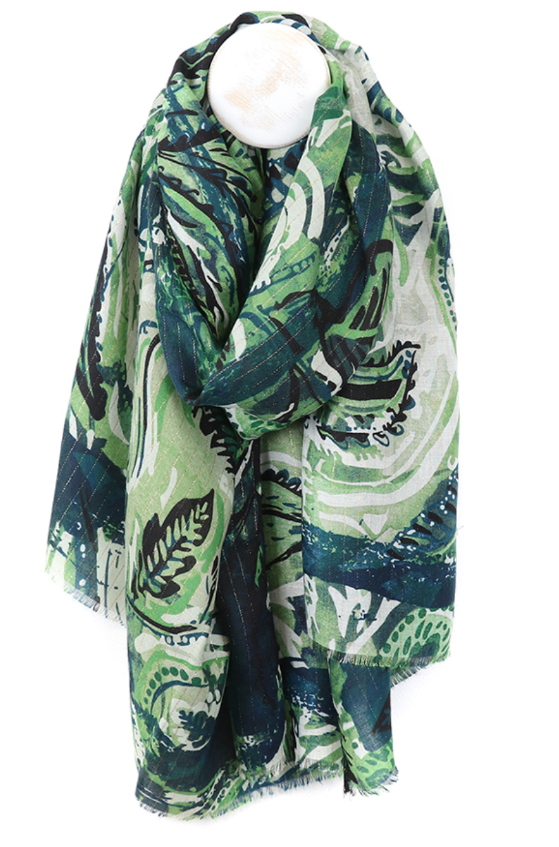 POM Green mix paisley leaf scarf
