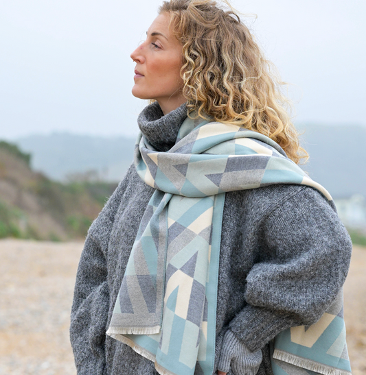 POM Grey & duck egg chevron scarf