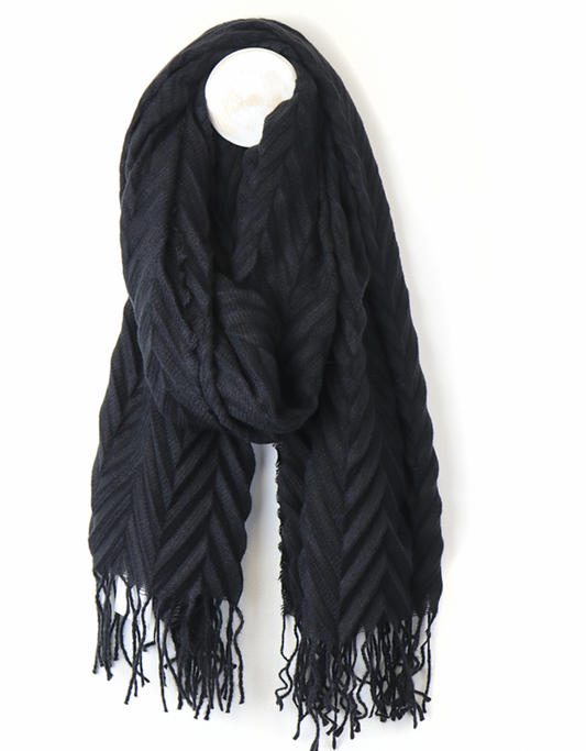 POM Dark charcoal fringed, recycled scarf