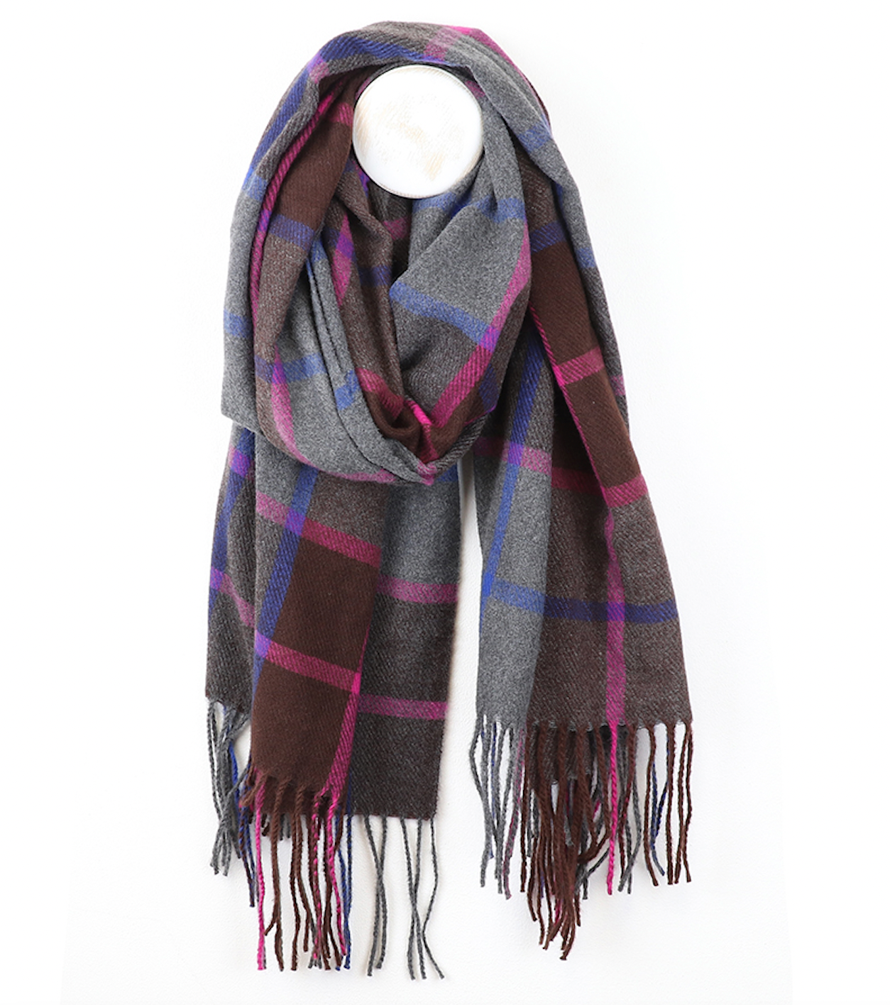 Grey & Purple mix checked scarf - [shop_name Strathaven] [womens clothing]