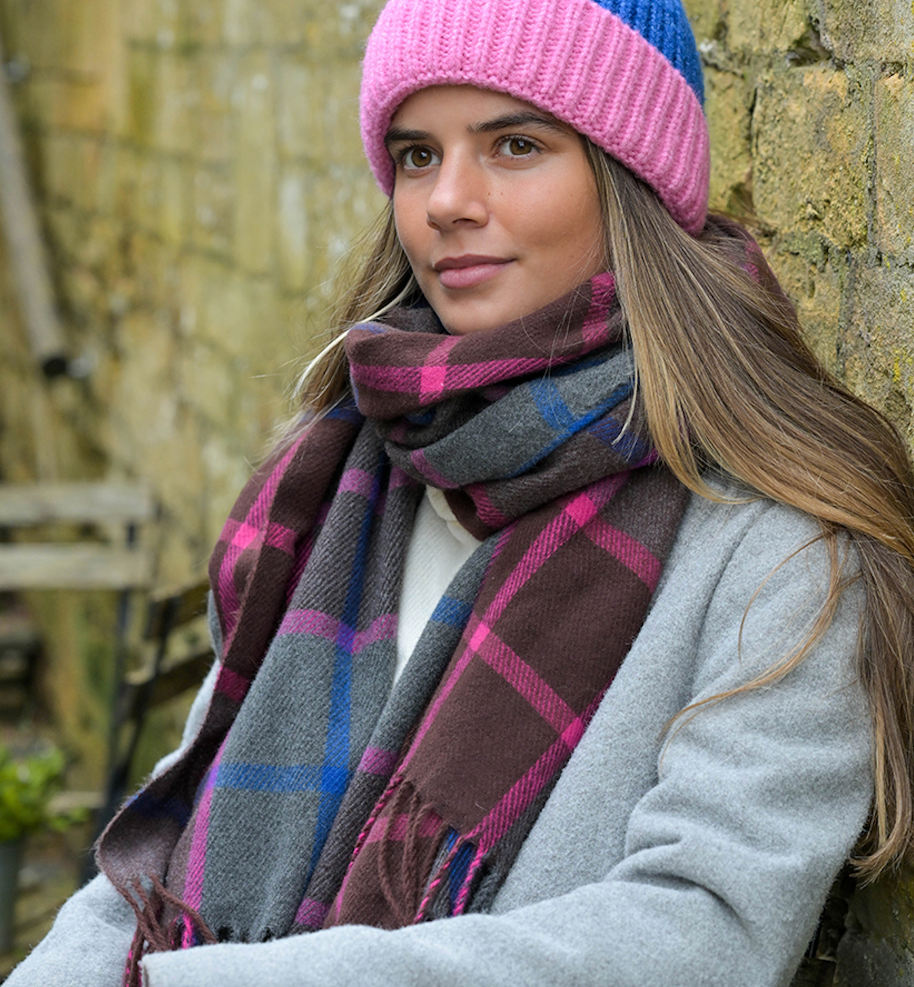 Grey & Purple mix checked scarf - [shop_name Strathaven] [womens clothing]