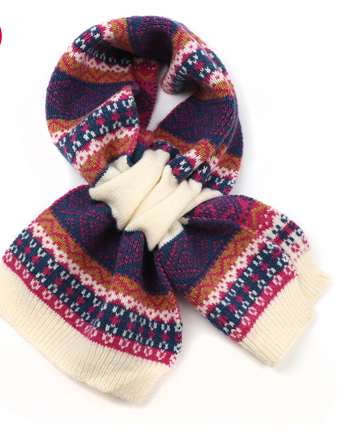 Pom Cream, navy and magenta fair isle pull through scarf - [shop_name Strathaven] [womens clothing]