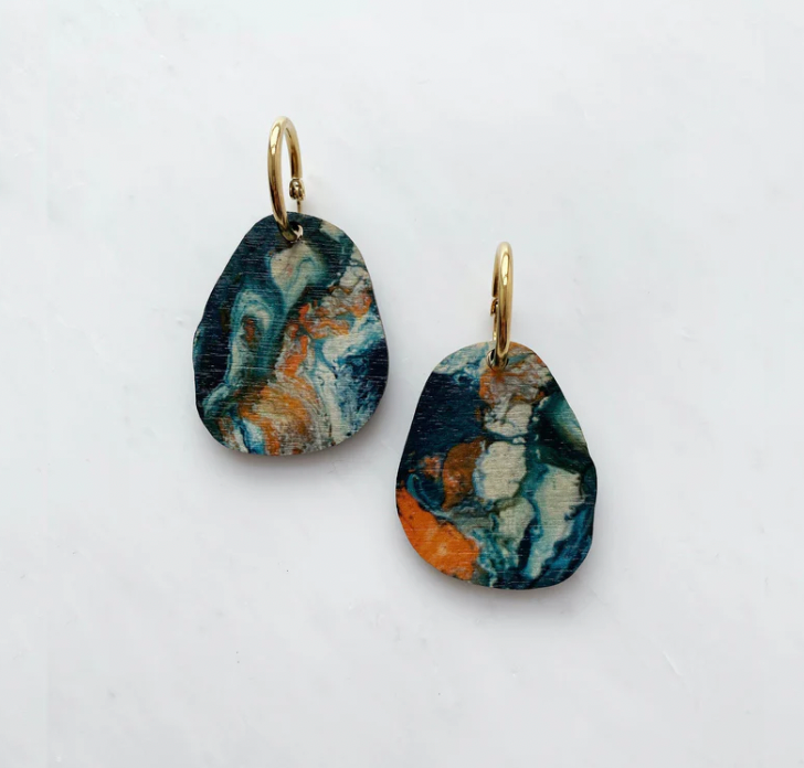 Mica Peet Marble pebble orange and teal earrings - [shop_name Strathaven] [womens clothing]