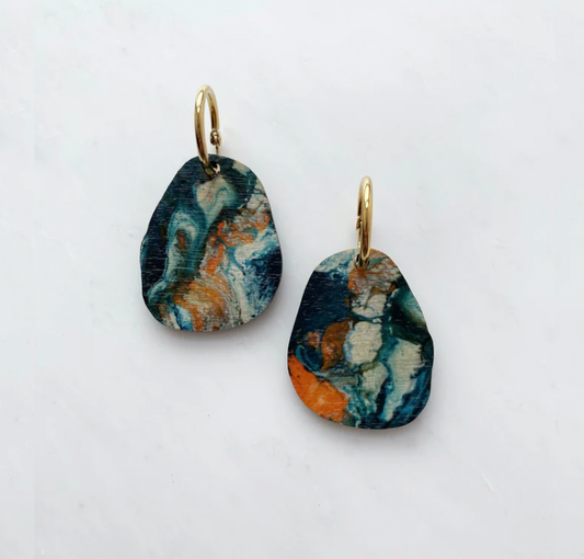 Mica Peet Marble pebble orange and teal earrings