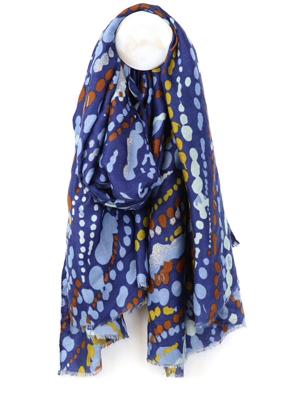 POM Blue scarf with dotty wave design - [shop_name Strathaven] [womens clothing]