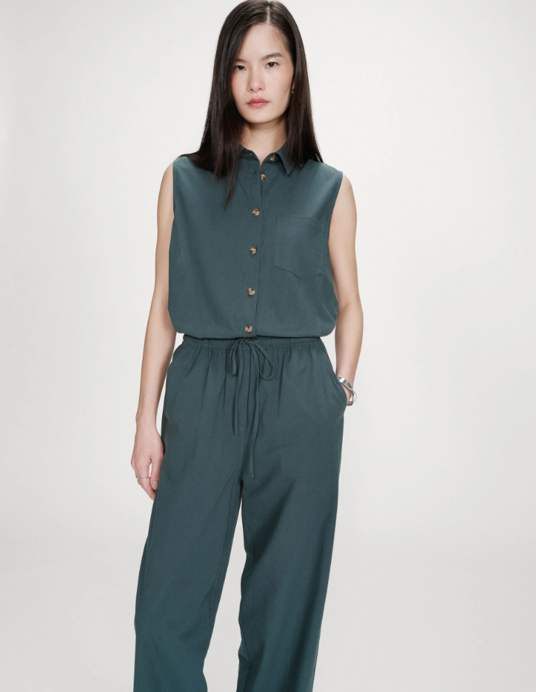 Grace & Mila Rhode straight cotton pants in emeraude - [shop_name Strathaven] [womens clothing]