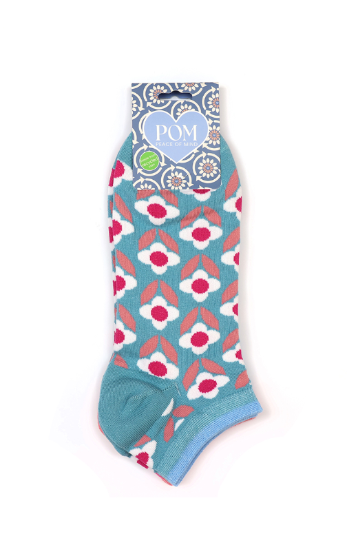 Turquoise and pink retro 2 pair trainer socks - [shop_name Strathaven] [womens clothing]