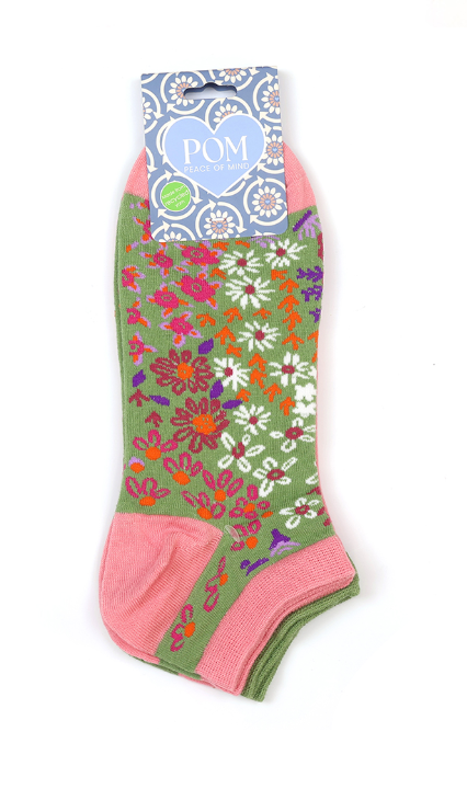 Coral pink and olive green 2 pair trainer socks - [shop_name Strathaven] [womens clothing]