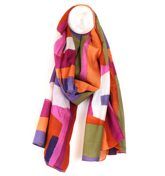 Orange mix abstract organic cotton scarf - [shop_name Strathaven] [womens clothing]