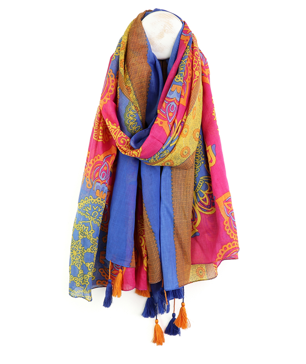 Pink and blue mandala print organic cotton scarf - [shop_name Strathaven] [womens clothing]