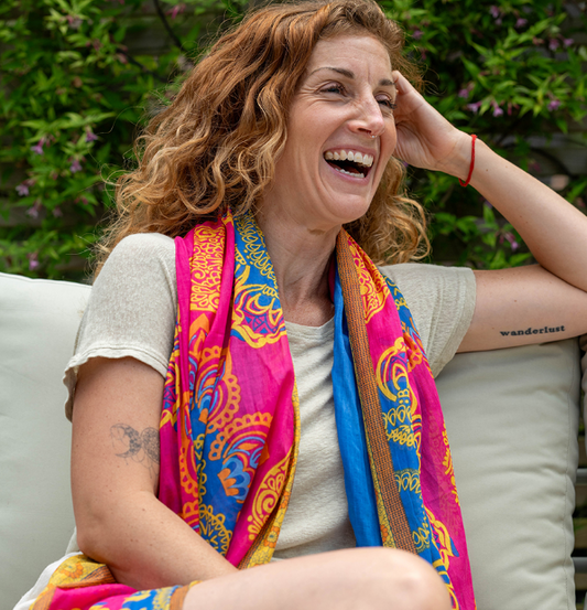 Pink and blue mandala print organic cotton scarf - [shop_name Strathaven] [womens clothing]