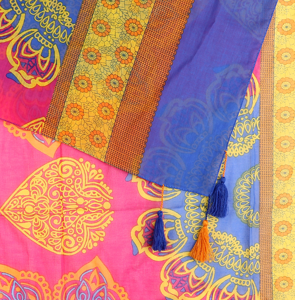 Pink and blue mandala print organic cotton scarf - [shop_name Strathaven] [womens clothing]