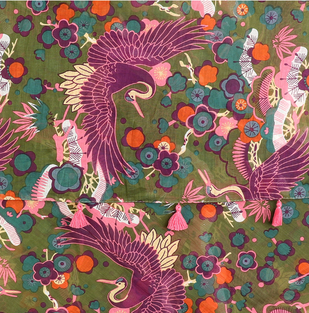 Khaki and purple prardise print organic cotton scarf - [shop_name Strathaven] [womens clothing]