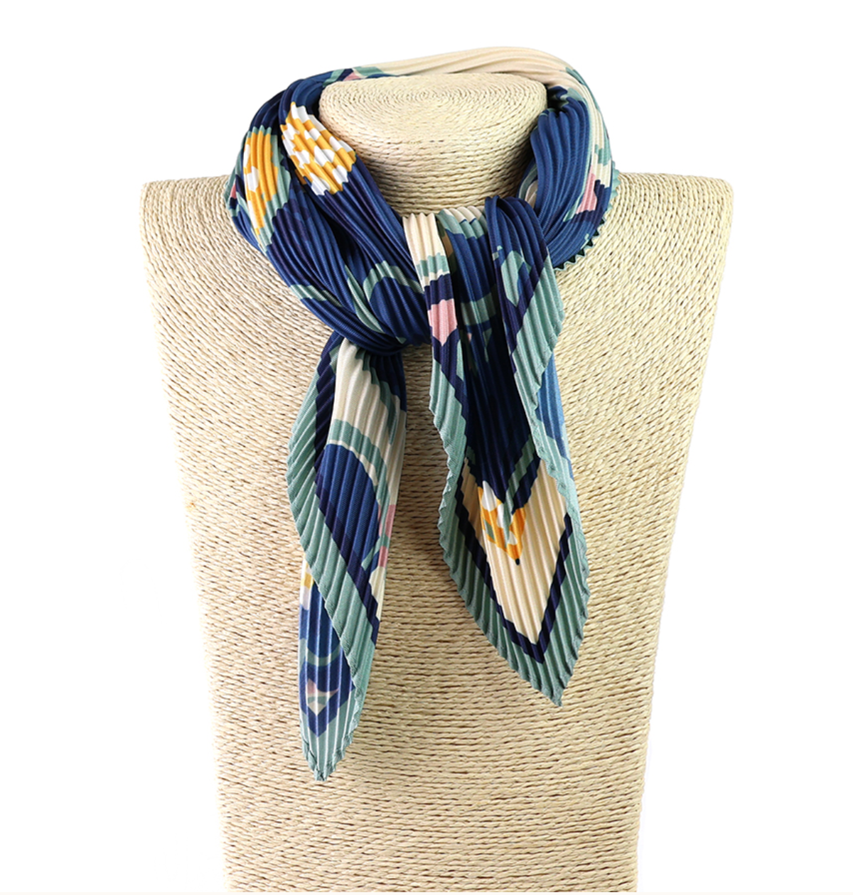 Navy and green floral recycled polyester pleated neckerchief - [shop_name Strathaven] [womens clothing]