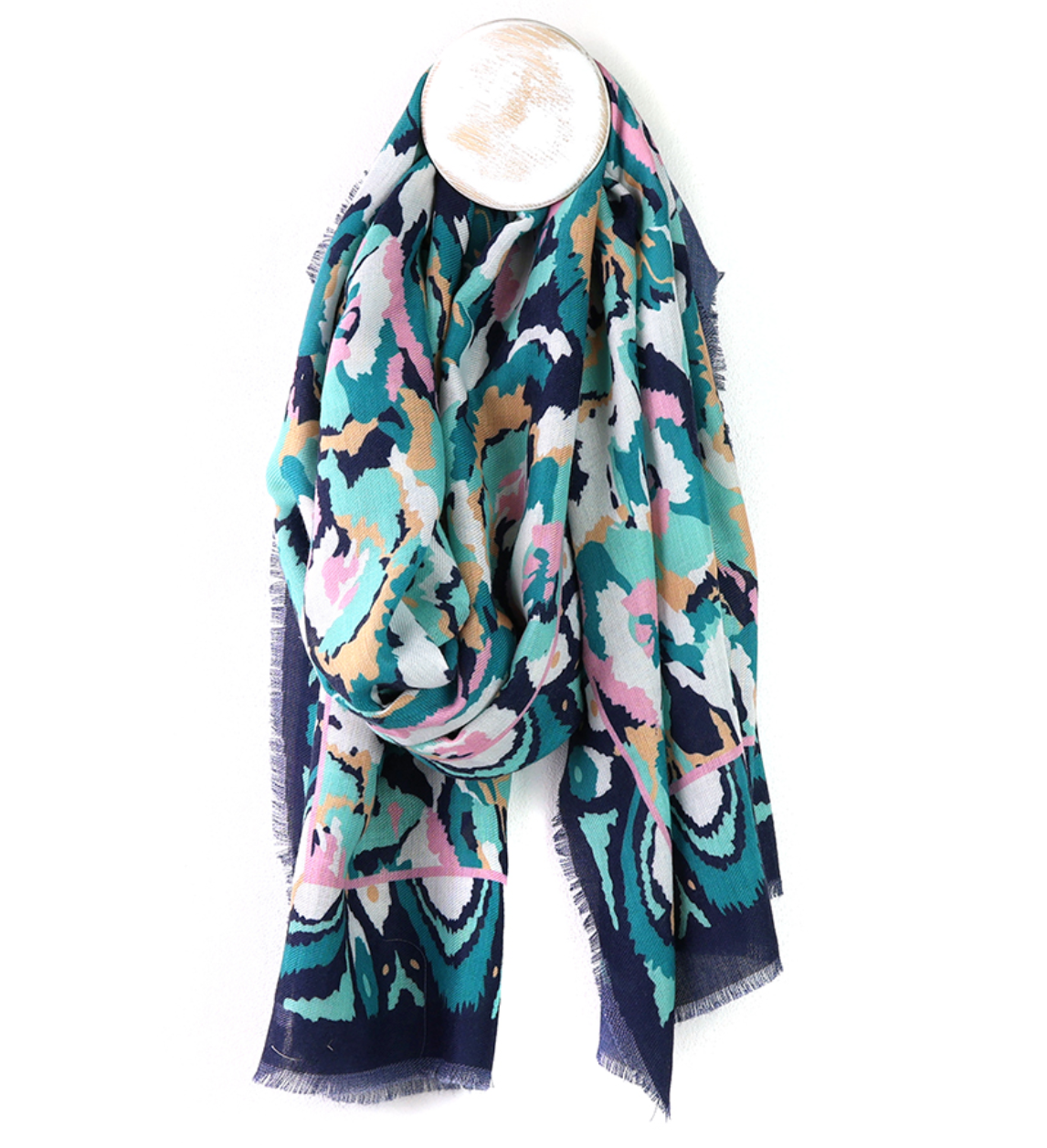 Teal mix abstract print recycled scarf - [shop_name Strathaven] [womens clothing]