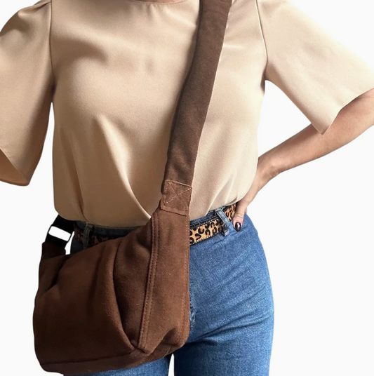Brixton crossbody sling bag in brown suede - [shop_name Strathaven] [womens clothing]