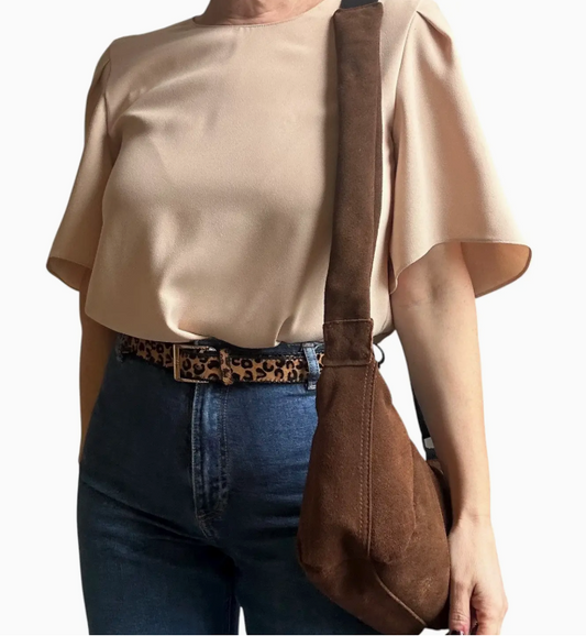 Brixton crossbody sling bag in brown suede - [shop_name Strathaven] [womens clothing]