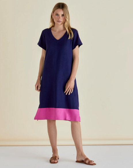 Betty Basic Elwood navy & pink dress - [shop_name Strathaven] [womens clothing]
