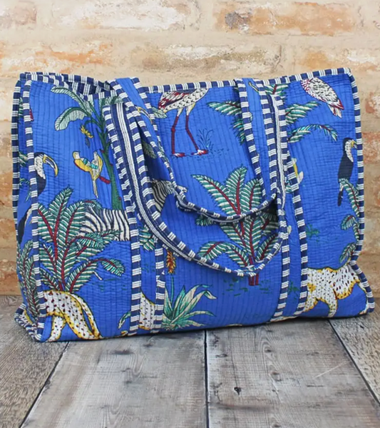 Quilted cotton tote bag in cobalt blue - [shop_name Strathaven] [womens clothing]