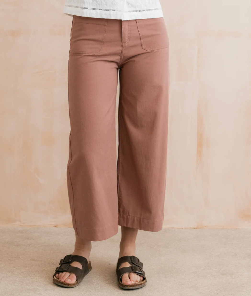 Lily & Me Amelia cropped twill trouser in pale pink - [shop_name Strathaven] [womens clothing]
