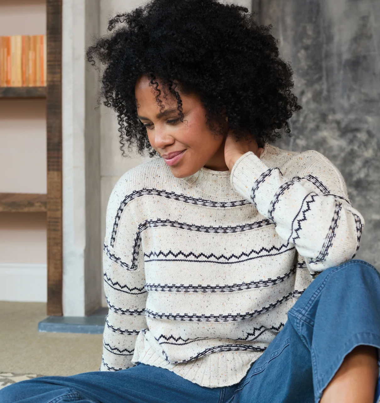 Lily & Me Kirsty striped fleck knit in ecru - [shop_name Strathaven] [womens clothing]