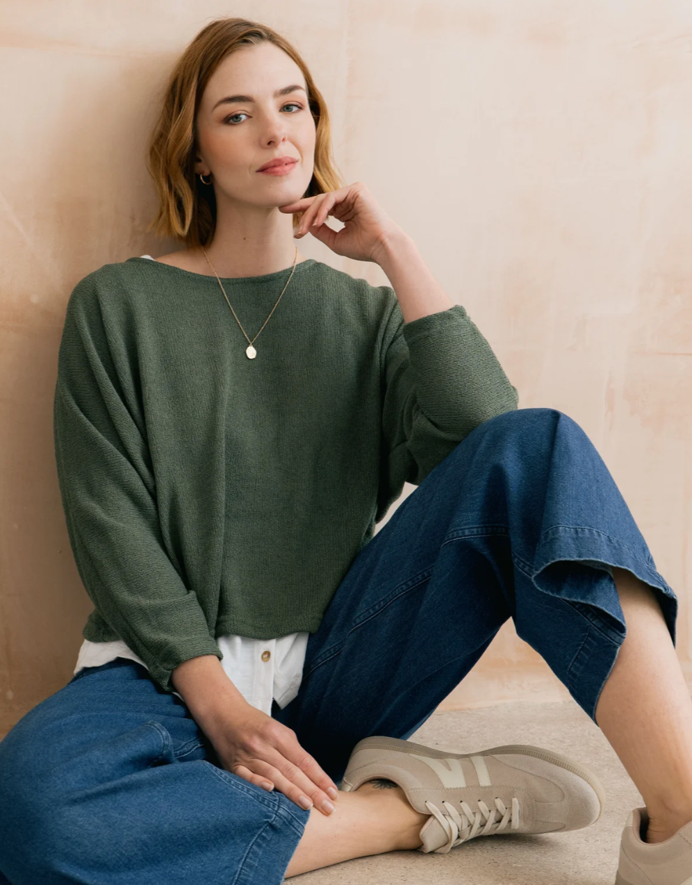 Lily & Me Penny plain knit in laurel green - [shop_name Strathaven] [womens clothing]