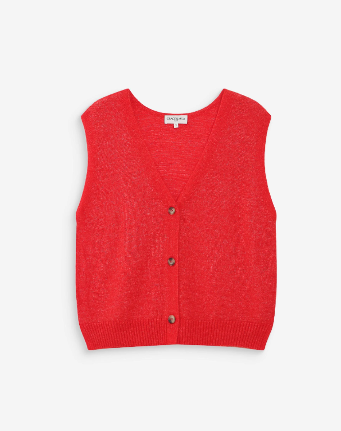 Grace & Mila Nars sleeveless wool cardigan in sanguine red