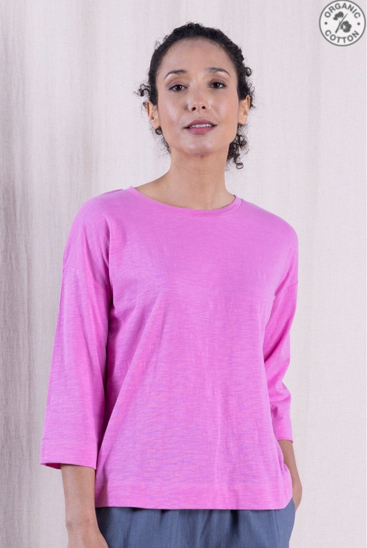 Nomads GOTS organic cotton 3/4 sleeve top in orchid - [shop_name Strathaven] [womens clothing]