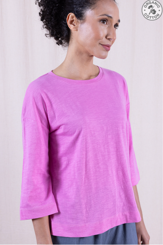 Nomads GOTS organic cotton 3/4 sleeve top in orchid - [shop_name Strathaven] [womens clothing]