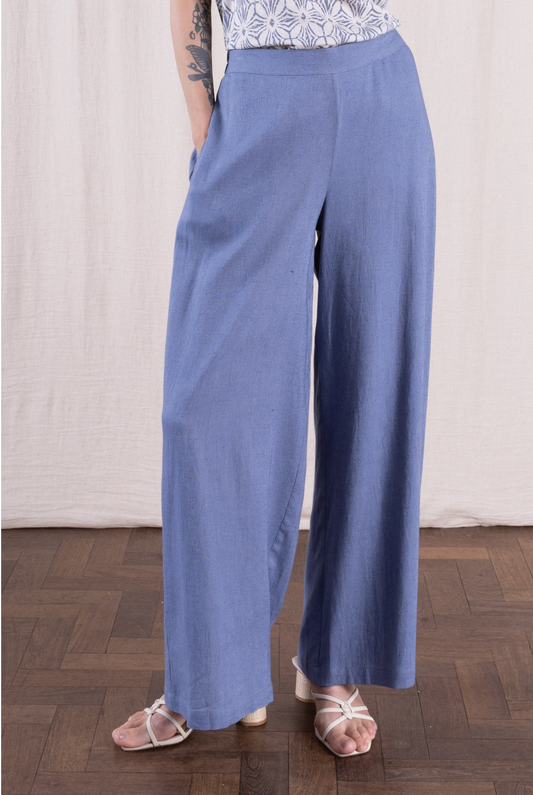 Nomads linen blend wide leg trouser in cornflower - [shop_name Strathaven] [womens clothing]