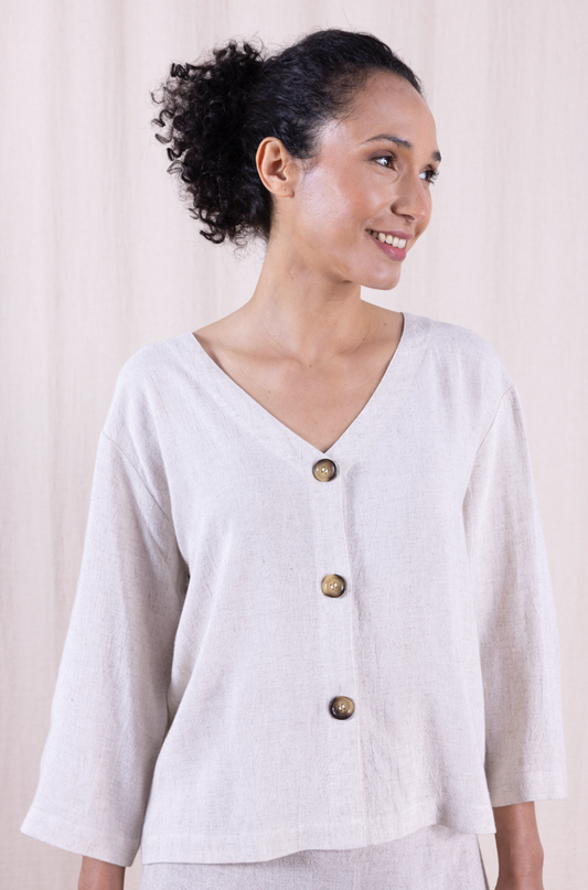 Nomads Linen blend v neck jacket in natural - [shop_name Strathaven] [womens clothing]