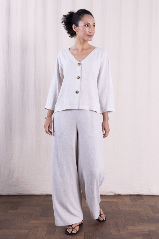 Nomads Linen blend v neck jacket in natural - [shop_name Strathaven] [womens clothing]