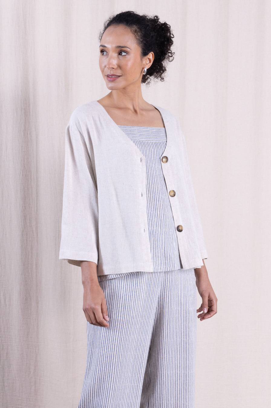 Nomads Linen blend v neck jacket in natural - [shop_name Strathaven] [womens clothing]