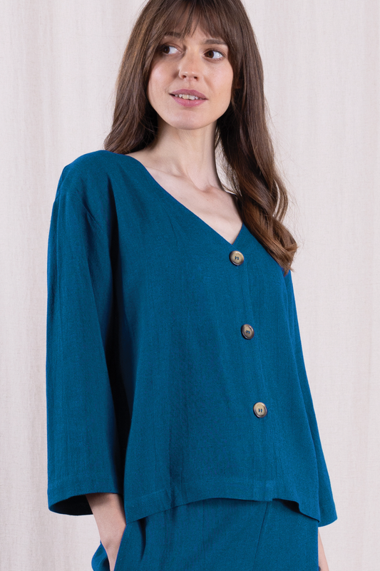 Nomads Linen blend v neck jacket in neptune - [shop_name Strathaven] [womens clothing]