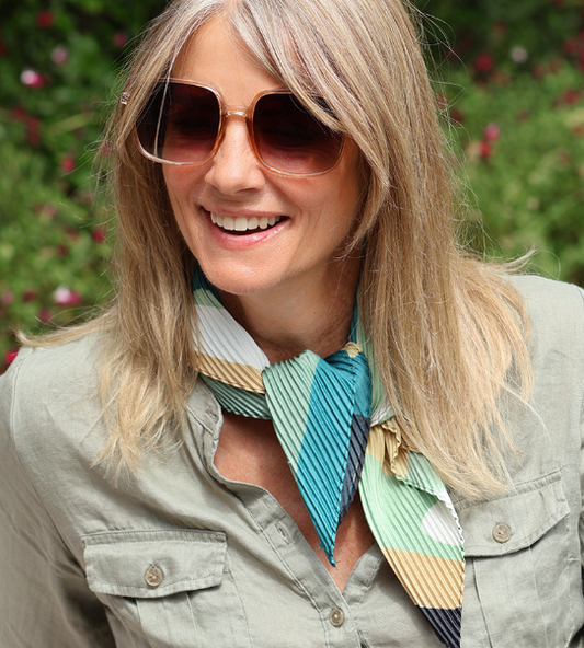 POM Beige and green recycled crinkle neckerchief scarf - [shop_name Strathaven] [womens clothing]
