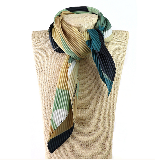 POM Beige and green recycled crinkle neckerchief scarf - [shop_name Strathaven] [womens clothing]