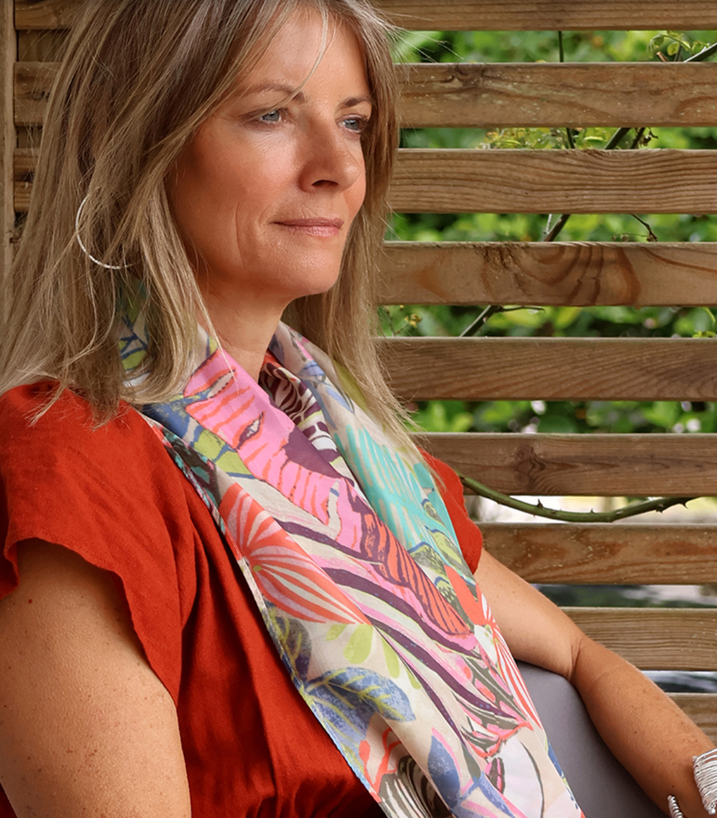 POM Recycled silky tropical leaf scarf - [shop_name Strathaven] [womens clothing]