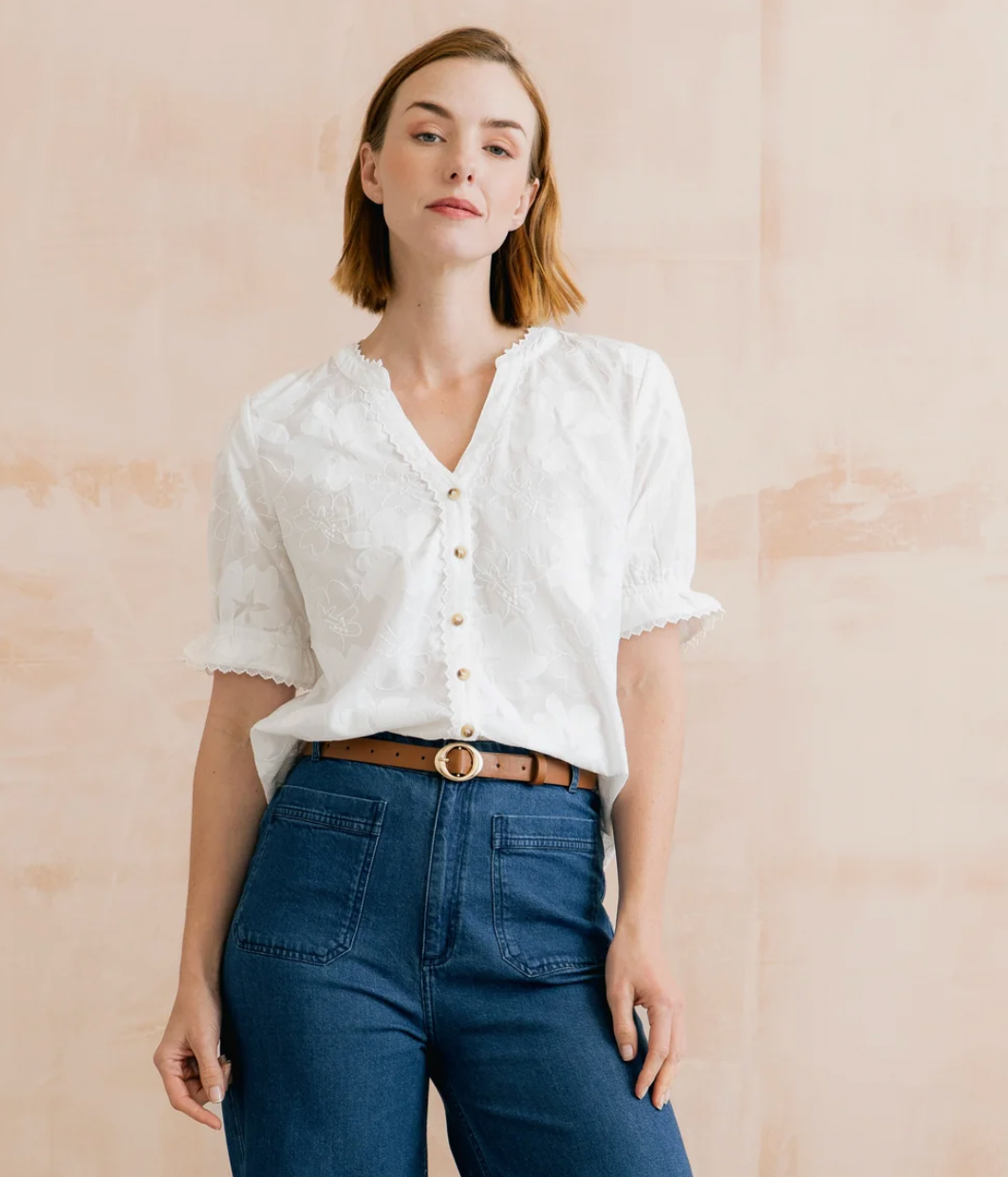 Lily & Me Pintail blouse with big bloom in white - [shop_name Strathaven] [womens clothing]