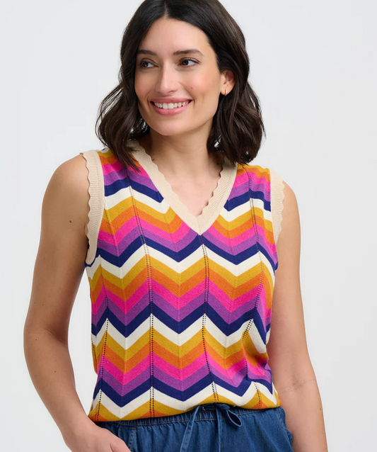 Sugarhill Brighton Rosy knit vest in sunset chevron
