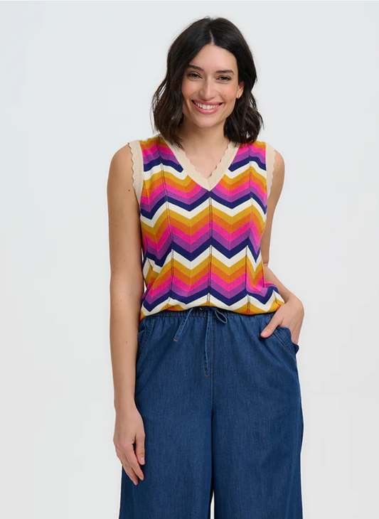 Sugarhill Brighton Rosy knit vest in sunset chevron