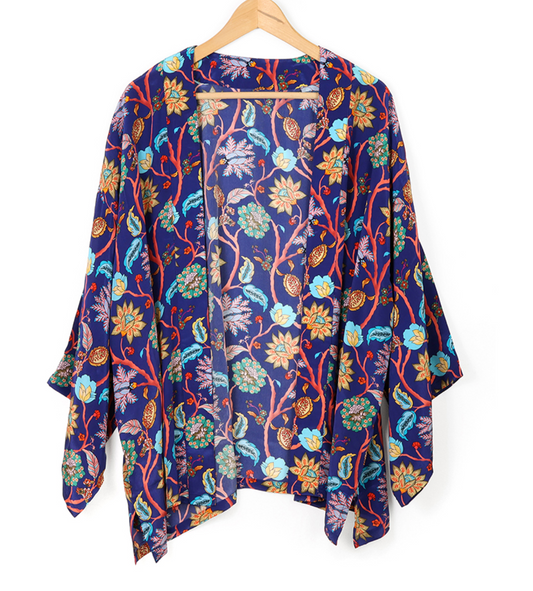 POM Navy and multi paisley wildflower modal kimono