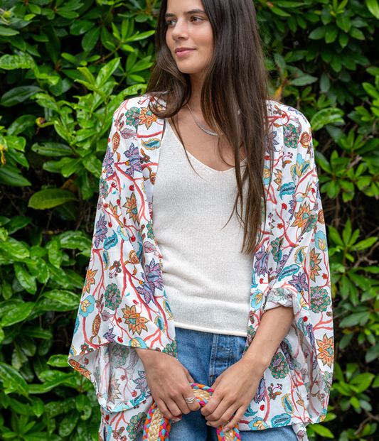 POM White and multi mix wildflower modal kimono