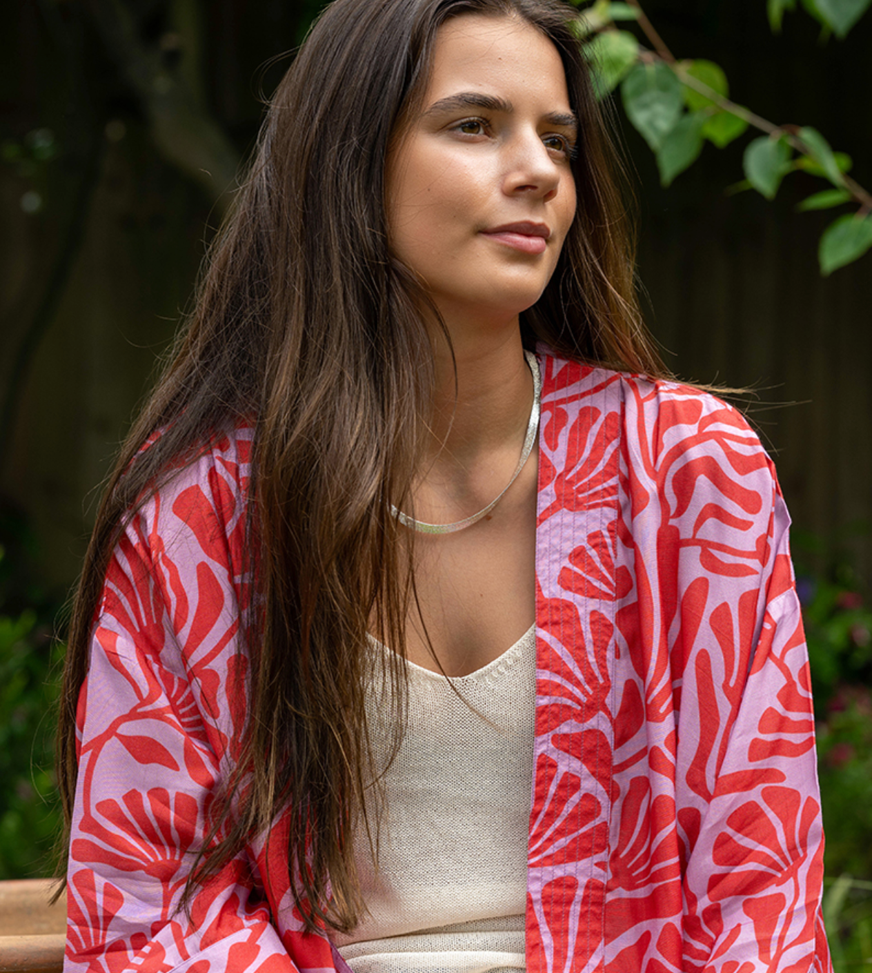 POM Coral and lilac floral print kimono - [shop_name Strathaven] [womens clothing]