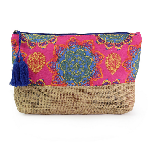 POM Pink & blue brights mandala cotton & jute cosmetic bag - [shop_name Strathaven] [womens clothing]