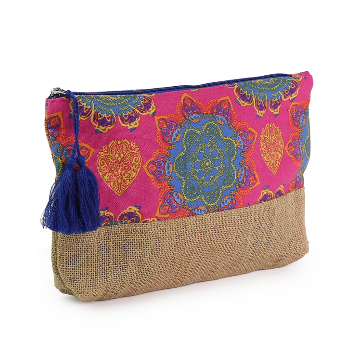 POM Pink & blue brights mandala cotton & jute cosmetic bag - [shop_name Strathaven] [womens clothing]