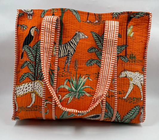 Quilted tote bag orange zebra - [shop_name Strathaven] [womens clothing]