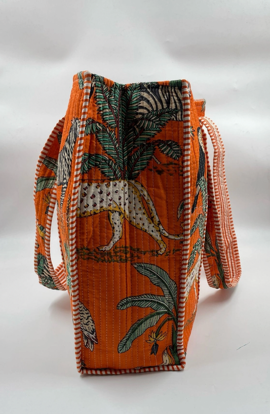Quilted tote bag orange zebra - [shop_name Strathaven] [womens clothing]