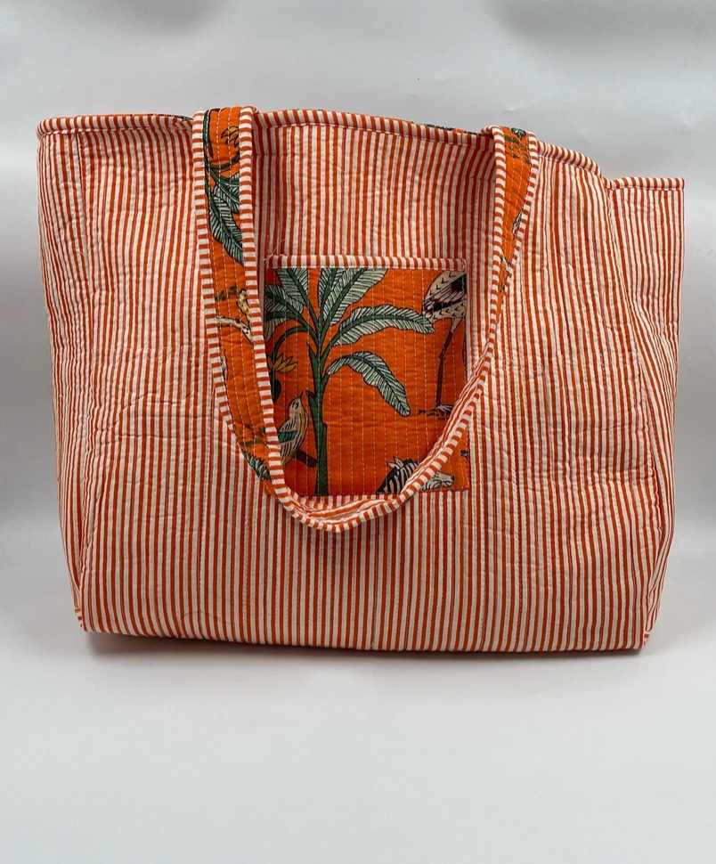 Quilted tote bag orange zebra - [shop_name Strathaven] [womens clothing]