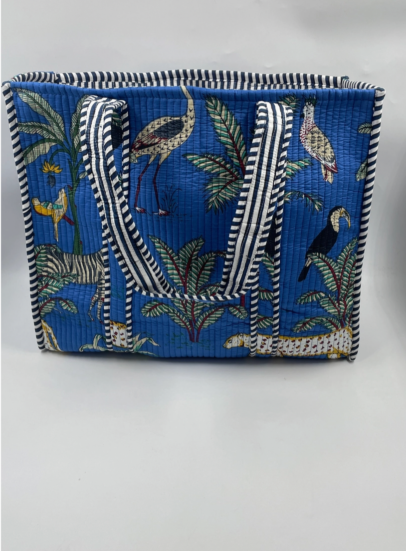 Quilted and reversible tote bag blue bird - [shop_name Strathaven] [womens clothing]