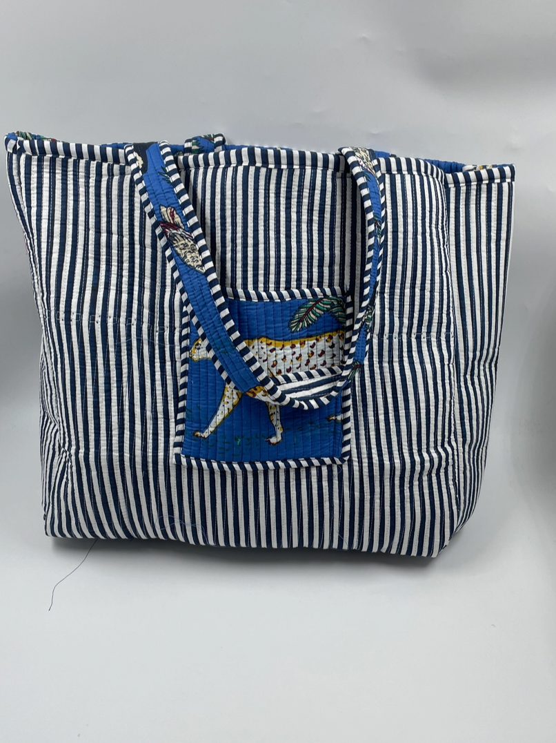 Quilted and reversible tote bag blue bird - [shop_name Strathaven] [womens clothing]